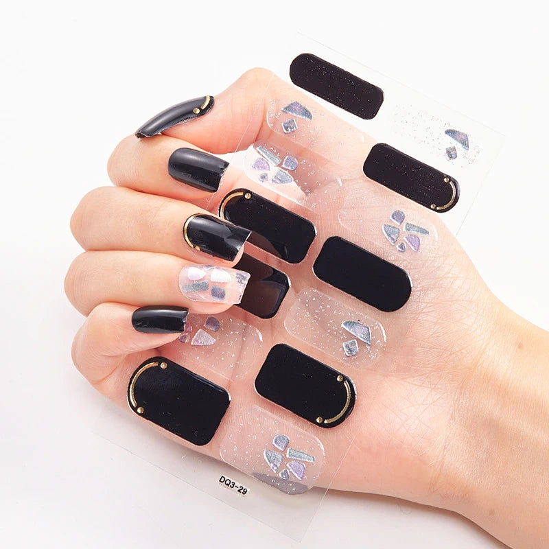 DIY Semi Cured Gel Nail Stickers Long-Lasting Solid Color Nail Strips Patch Slider Nail Sticker Full Cover Decal Manicure Patch
