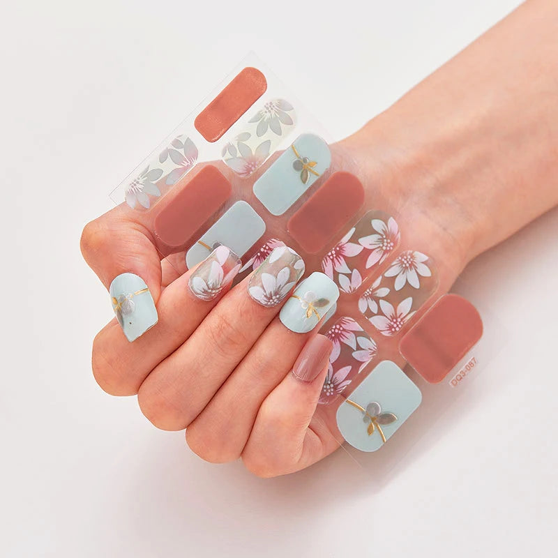 DIY Semi Cured Gel Nail Stickers Long-Lasting Solid Color Nail Strips Patch Slider Nail Sticker Full Cover Decal Manicure Patch