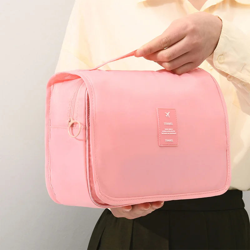 Large Capacity Portable Waterproof Travel Toiletry Bag with Handheld Hook Makeup Storage Bag Dry Wet Separation Cubic Shape