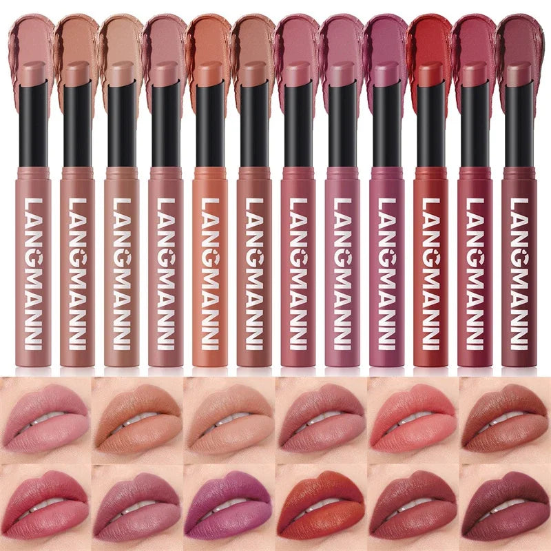 12 Color Matte Lipstick Non-Stick Cup Long-Lasting Velvet Finish Lipstick Pen  Smooth Matte Lip Color Waterproof Non-Fading