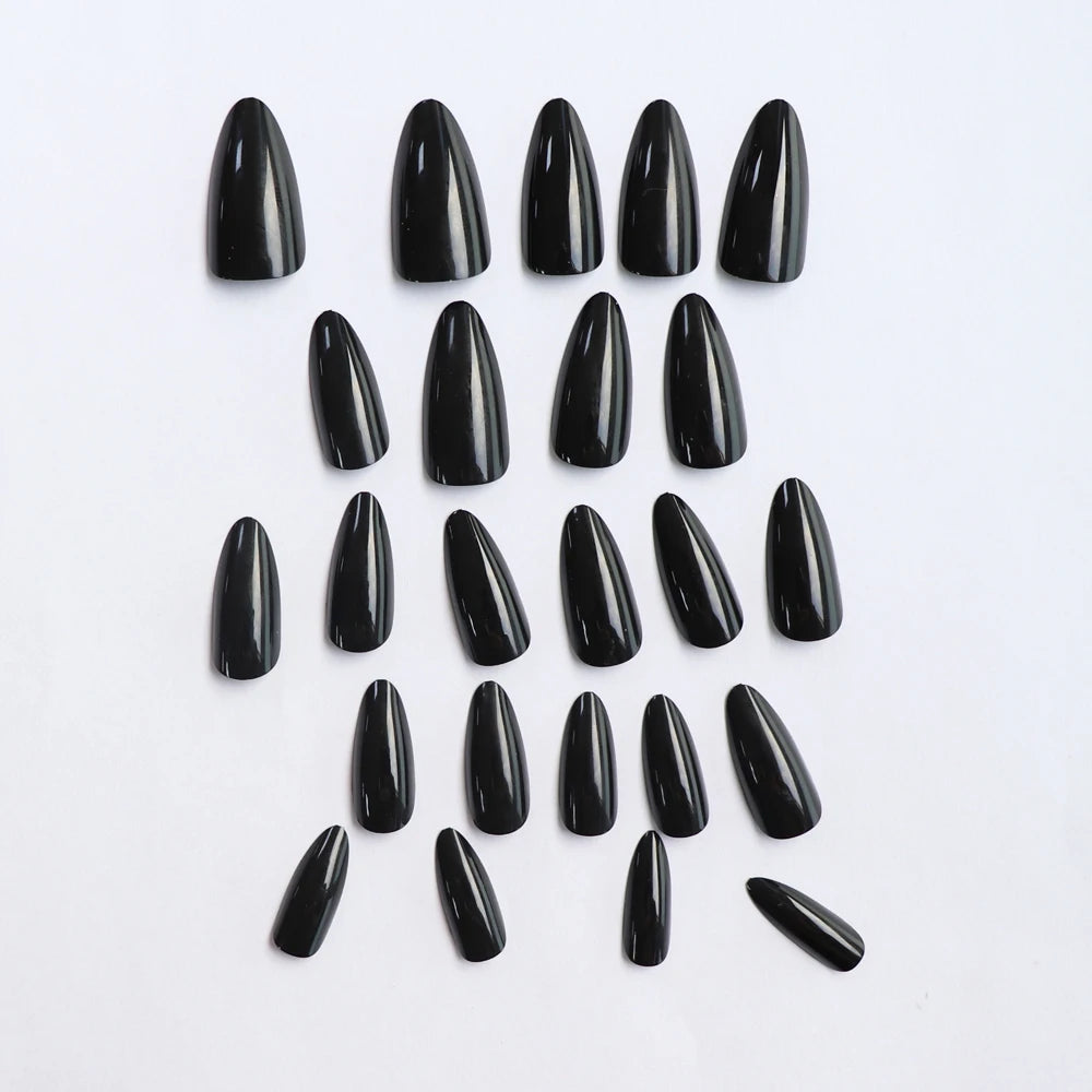 24 Artificial Acrylic Black Square Head Fake Nails Long Ballet Woman Removable Press On Nails Tip Almond Nail Art False Nail Set
