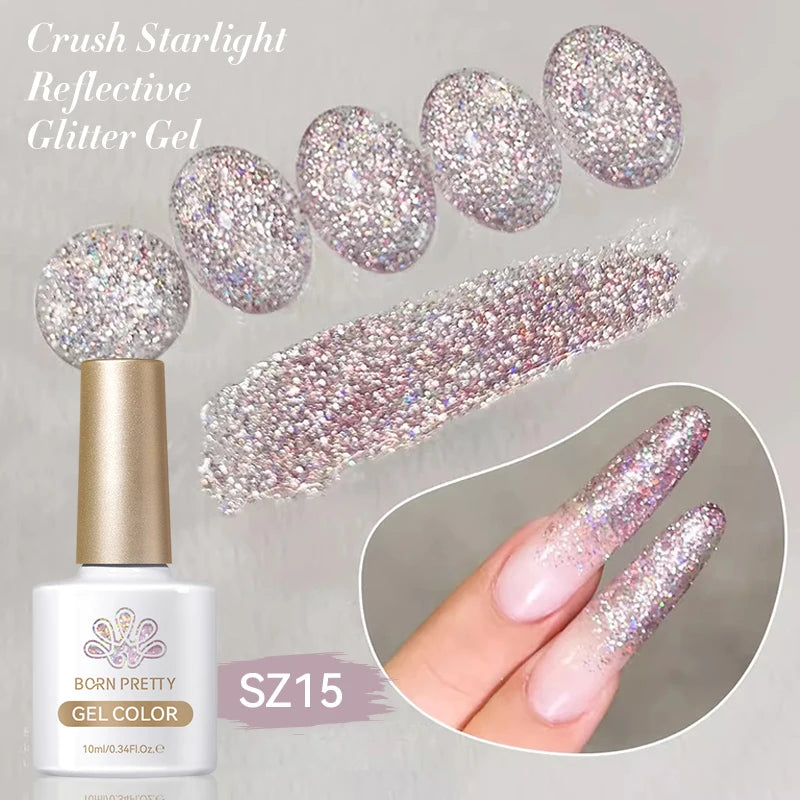 BORN PRETTY 10ml Sliver Carat Mirage Reflective Glitter Gel Nail Polish Sparkling Ultra Shine Soak Off UV Nail Art Gel Varnish
