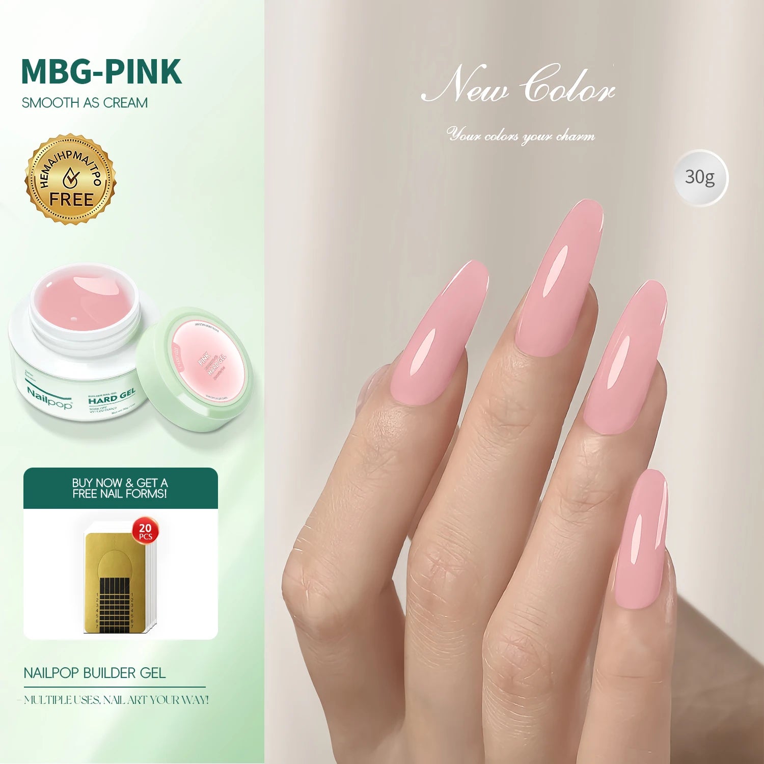 Nailpop 30g HEMA-FREE Builder Gel Milky Smooth UV Nail Gel for Extension Long Lasting Hard Gel Nail Strengthen Nail Art Design