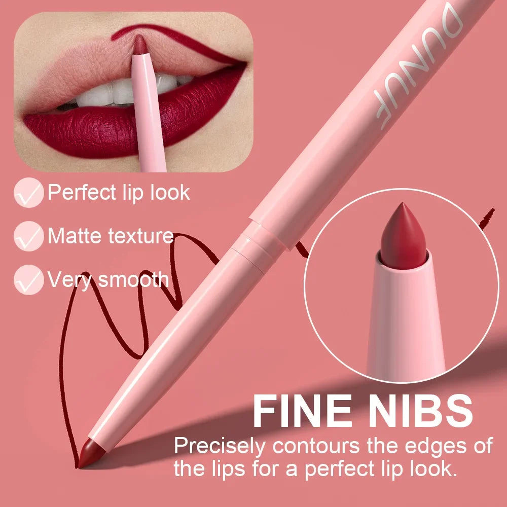 6pcs Matte Lip Liner Set Nude Brown Smooth Rose Red Pigmented Long Lasting Rotatable Lipstick Pencil Kit for Smooth Finish