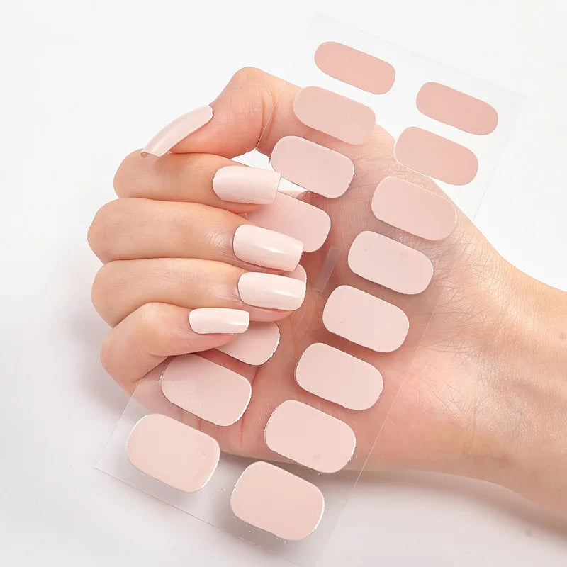 Pink Nude Full Cover Nail Sticker Gradient Color Self-Adhive Simple Full Nail Wraps DIY Thermal Effect Nail Art Making Manicur
