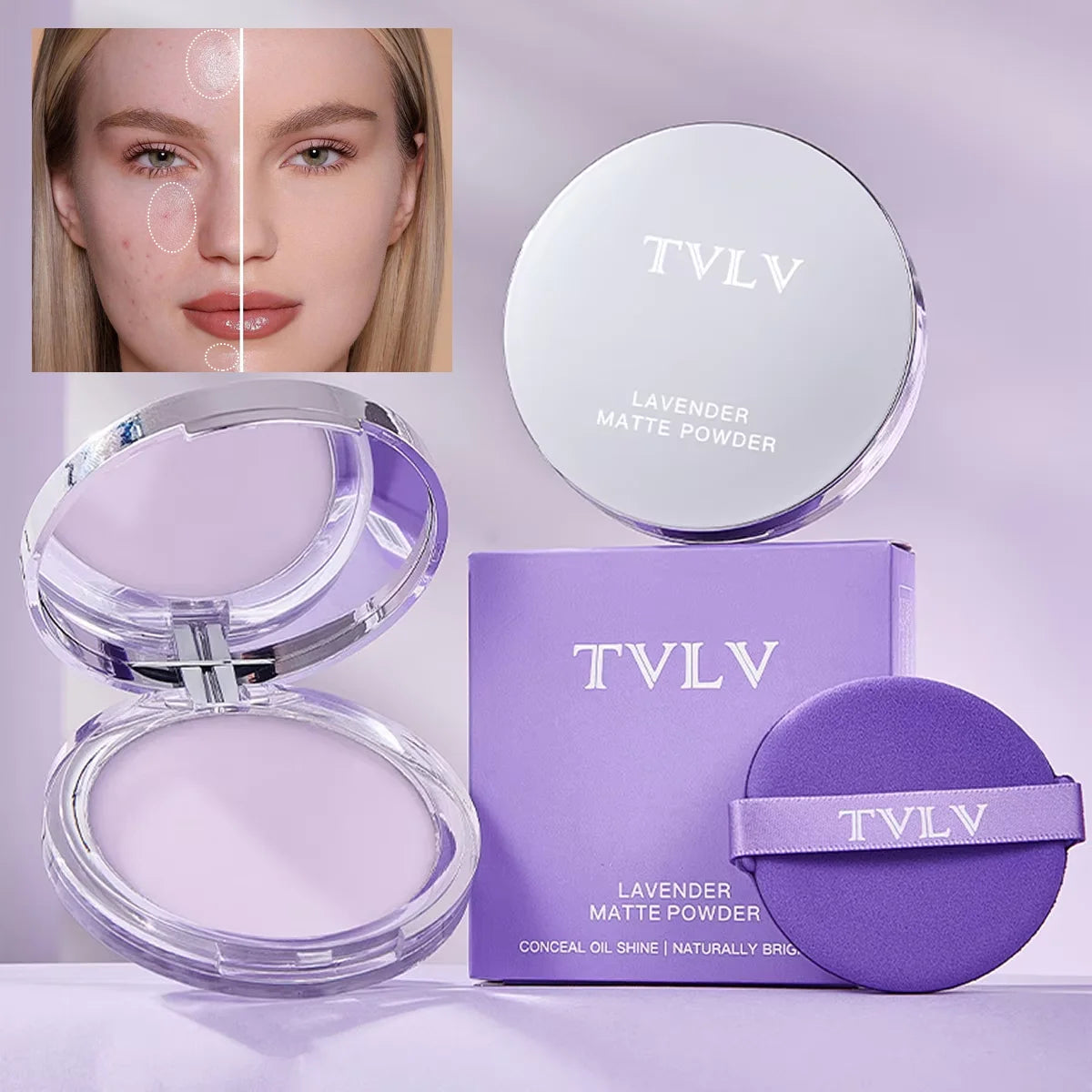 Lavender Pressed Powder Matte Powder Lasting Oil Control Full Coverage Face Compact Setting Powder Makeup Foundation Cosmetics