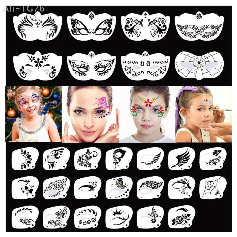 Professional Face Paint Stencils for Body Art Reusable Templates Easy to Use for Adults And Kids Party Makeup Tools