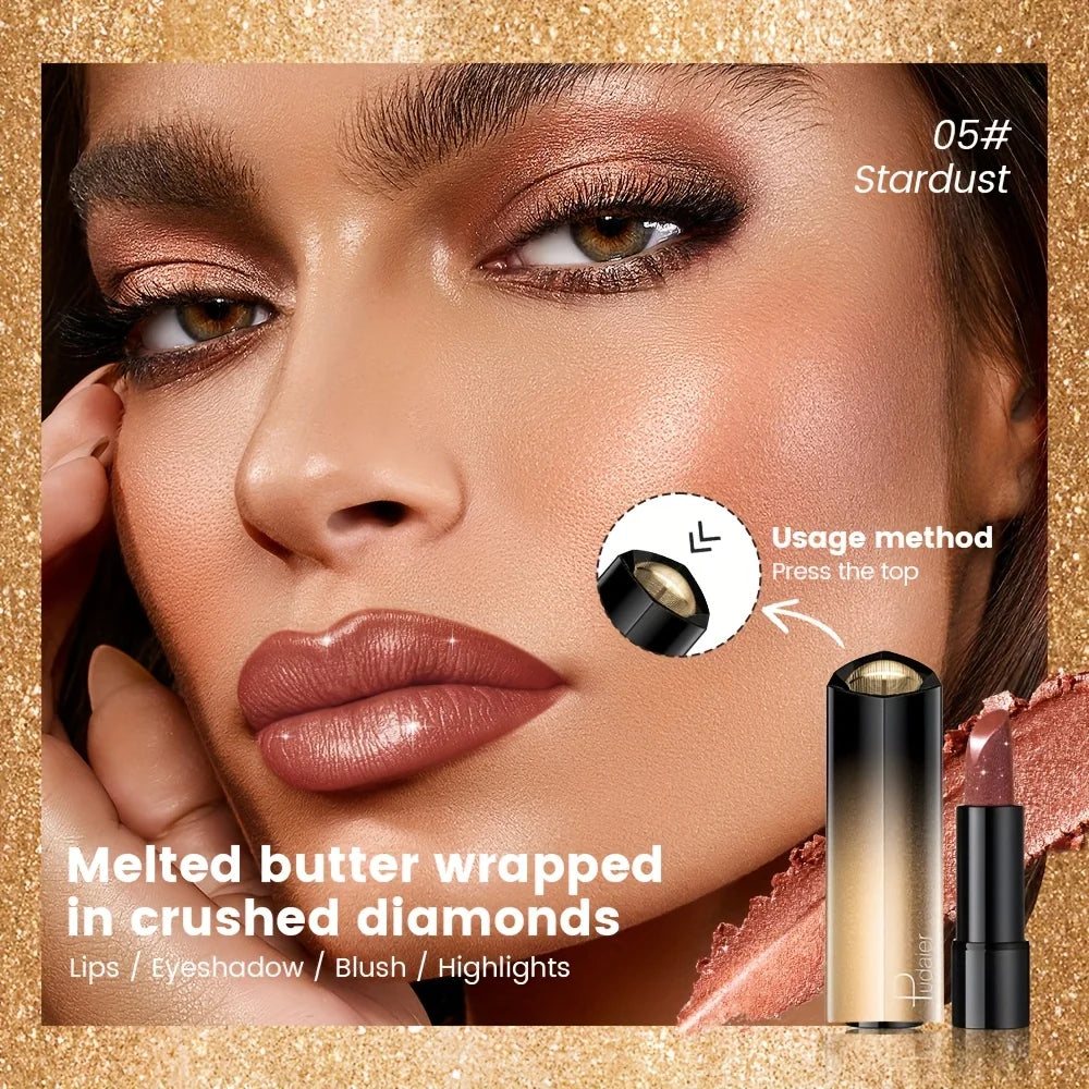 Metallic Shimmer Lipstick, Pearly Glitter Shine, Creamy Smooth Texture, High Pigment Party Makeup