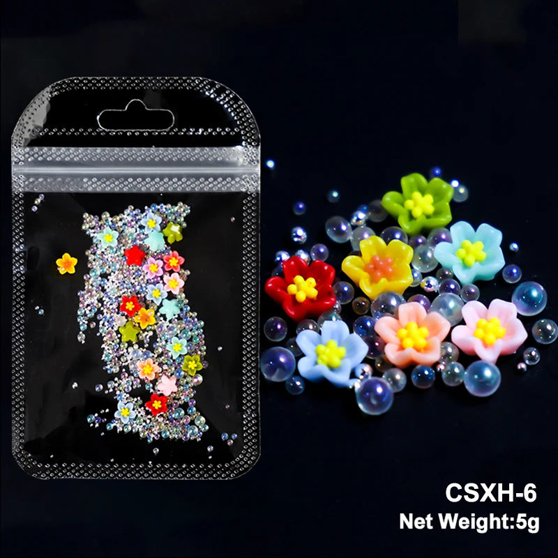 White Acrylic Flower Nail Art Decorations Mixed Size Rhinestones Red Blue Gem Manicure Tools Accessories DIY Nails Design 5g
