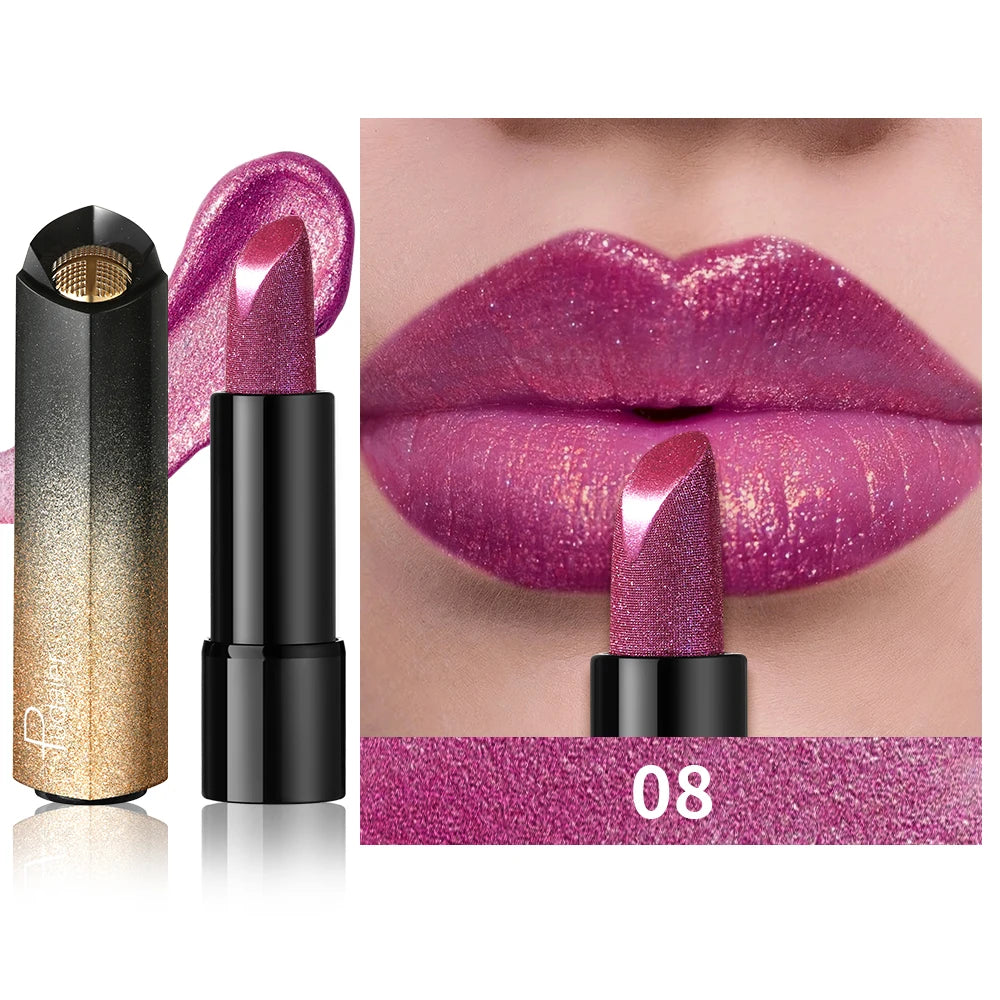 Metallic Shimmer Lipstick, Pearly Glitter Shine, Creamy Smooth Texture, High Pigment Party Makeup