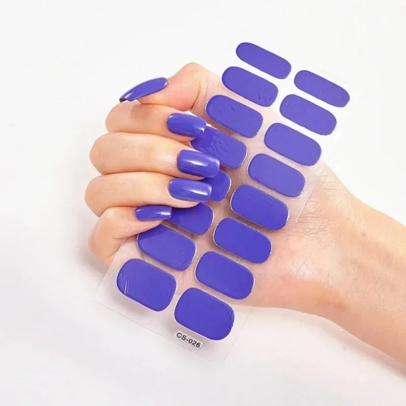 DIY Semi Cured Gel Nail Stickers Long-Lasting Solid Color Nail Strips Patch Slider Nail Sticker Full Cover Decal Manicure Patch