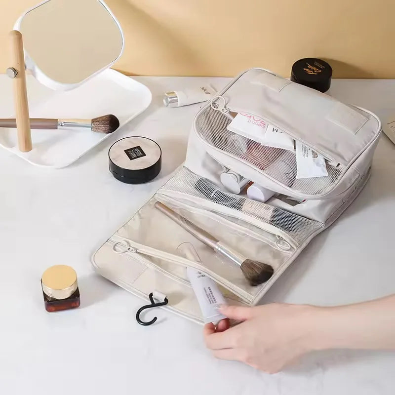 Large Capacity Portable Waterproof Travel Toiletry Bag with Handheld Hook Makeup Storage Bag Dry Wet Separation Cubic Shape