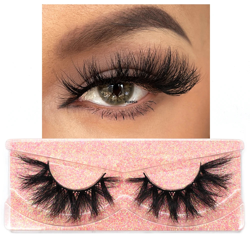 FOXESJI False Eyelashes 3D Mink Eye Lashes Strip Fluffy Dramatic Thick Cross Mink Eyelashes Soft Wispy Fake Eyelashes Extension