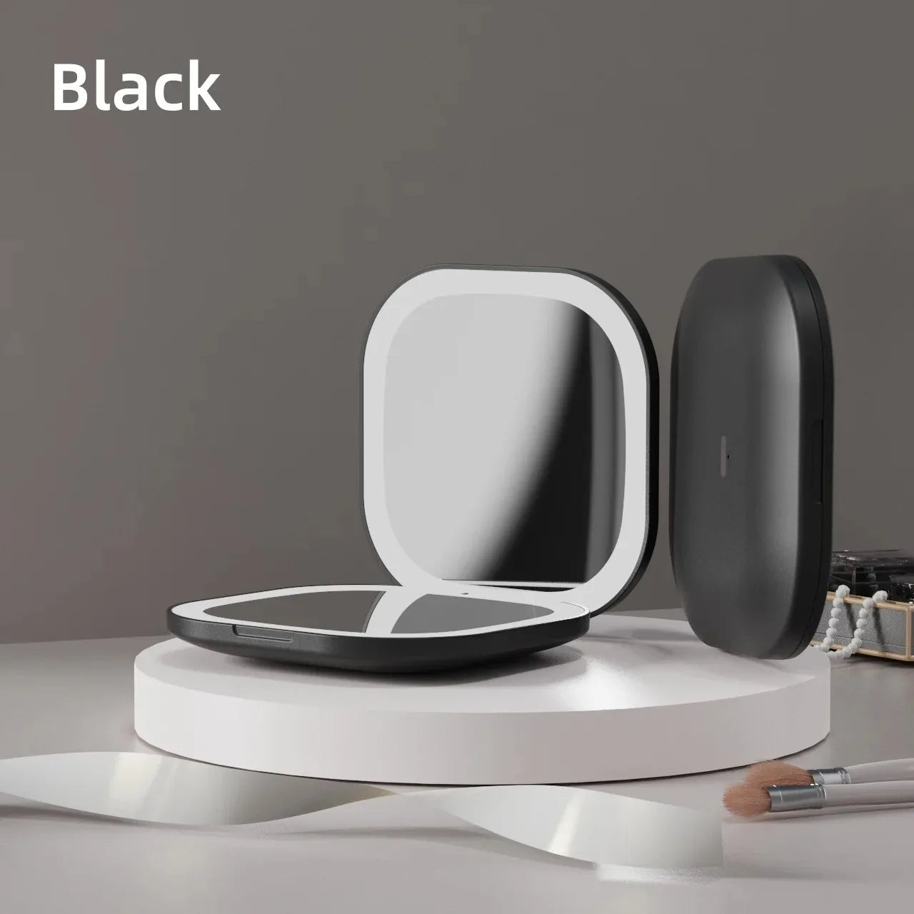 Portable LED Travel Makeup Mirror with 2X Magnification and Three Level Dimming - Double Sided, Handheld, Compact and Folding