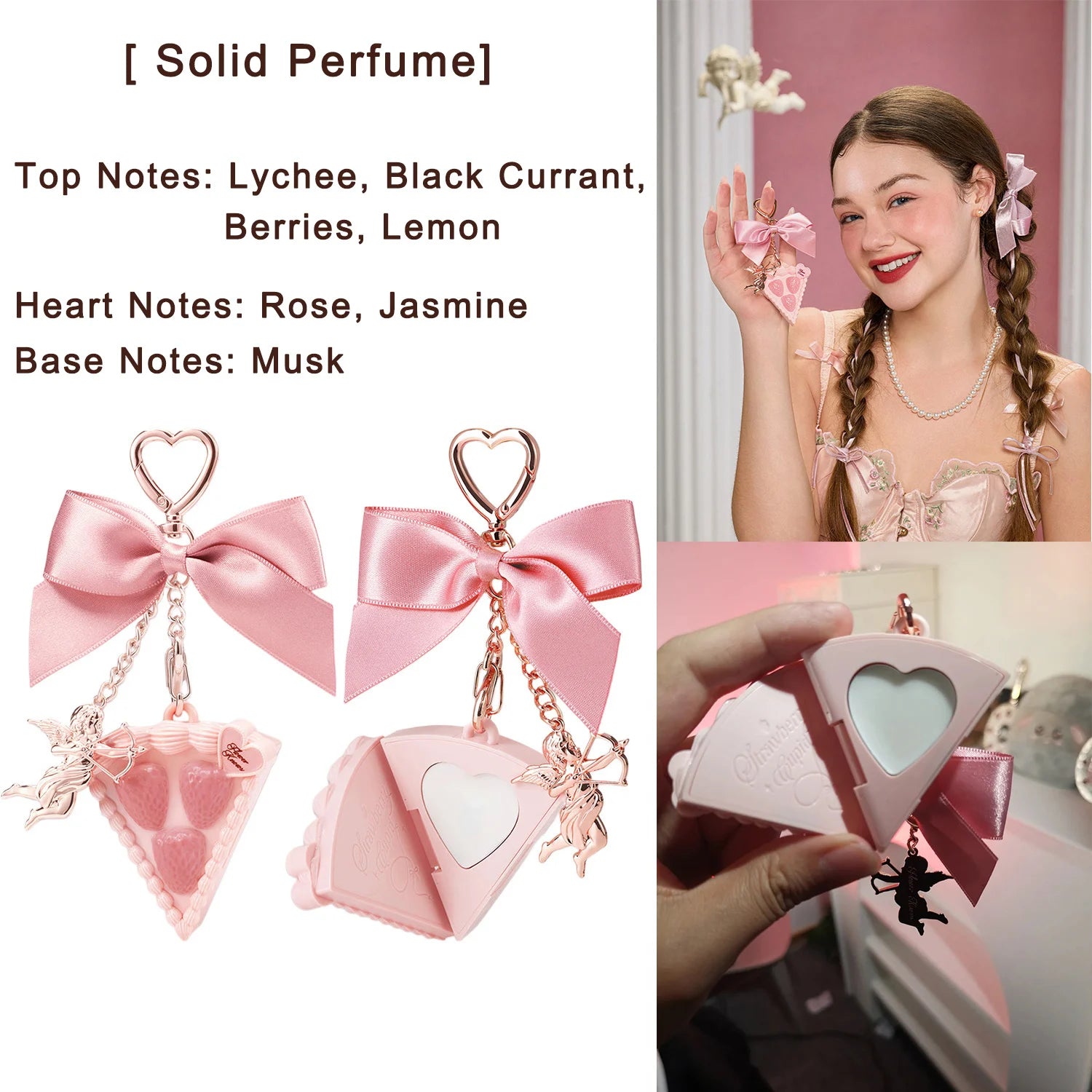 Flower Knows Cupid Sweetie Bear Face Powder with Solid Perfume Highlighter Pendant Long Lasting Portable Scent Makeup Decoration