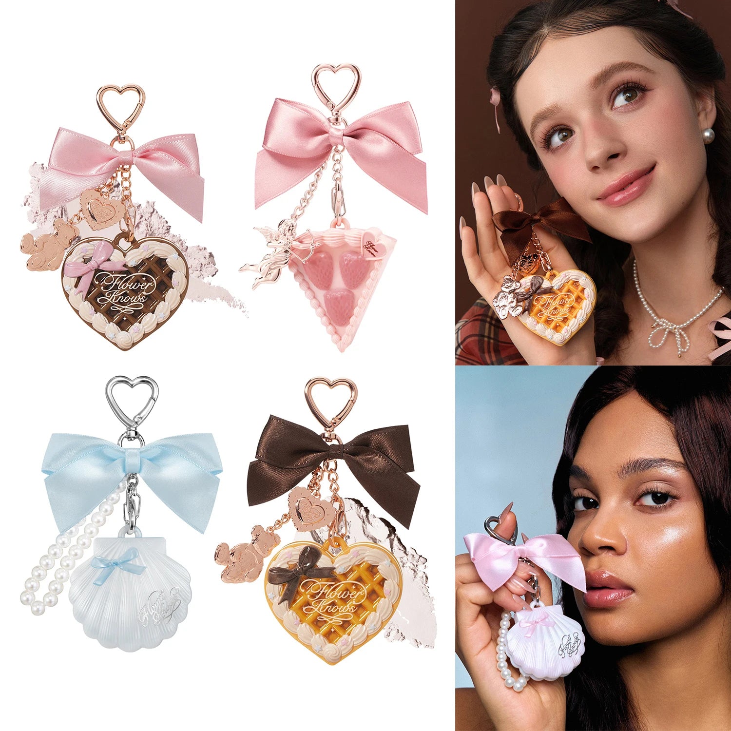 Flower Knows Cupid Sweetie Bear Face Powder with Solid Perfume Highlighter Pendant Long Lasting Portable Scent Makeup Decoration