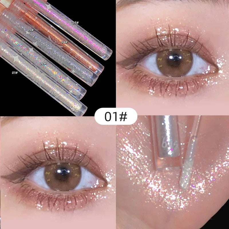 1pc Liquid Eyeshadow Super Shine Pink Pearlescent Glitter Eyeliner Long Lasting Waterproof Eye Shadow Glitter Party Eye Makeup