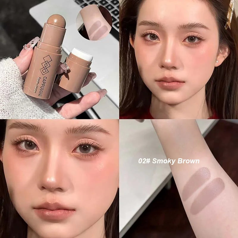 Double-head Face Bronzer Contour Stick Cream Makeup Light Dark Shadow Lasting Concealer Facial Brighten Contouring With Brush