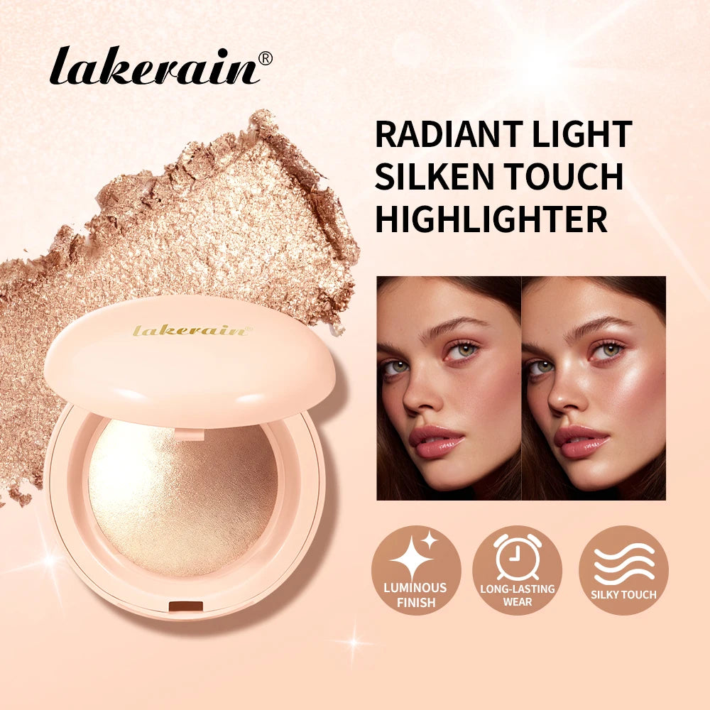 Lakerain Silken Touch Highlight Powder Smooth Texture Luminous Finish Long Lasting Makeup Waterproof Baked Highlighter Powder