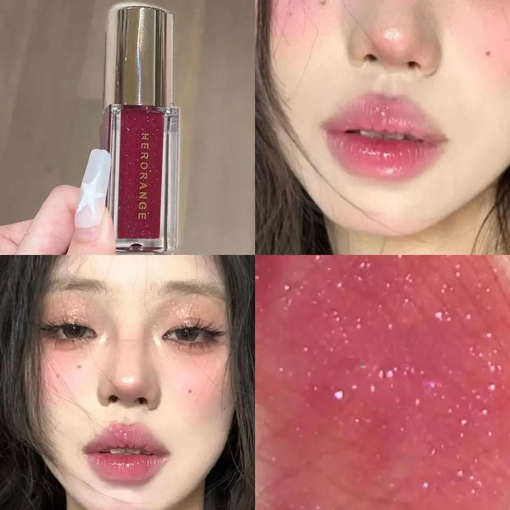 Clear Watery Lip Glaze With Shimmer Herorange Starlight Gloss For Everyday Parties Lightweight Non-Sticky Lasting Brand Lipstick