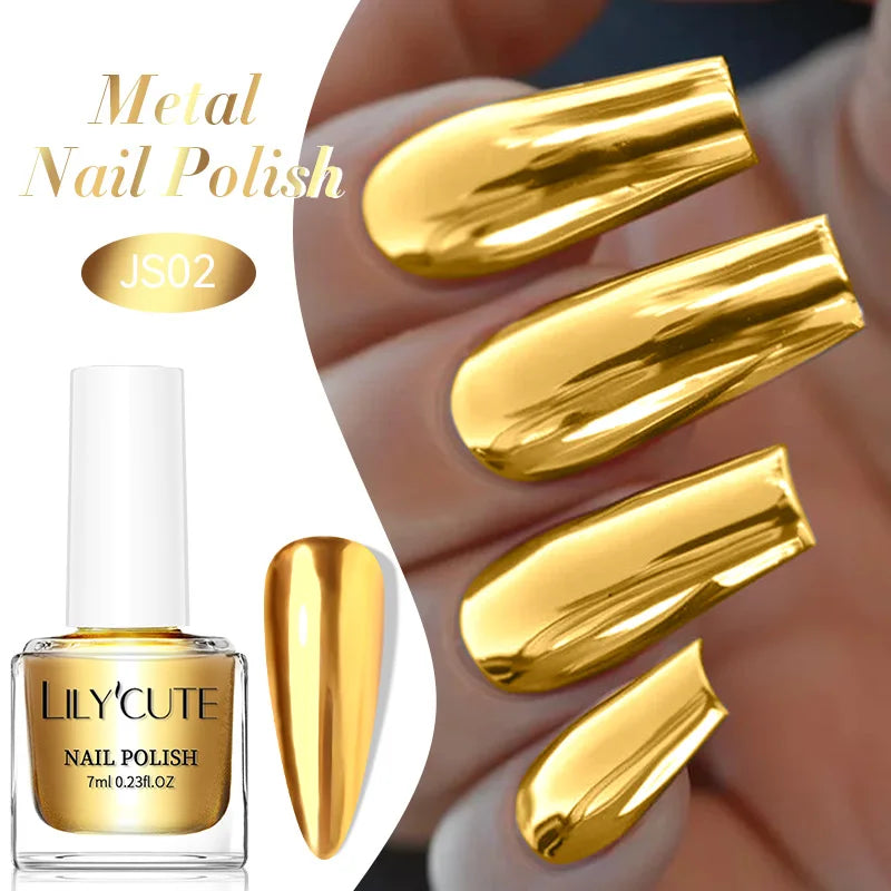 LILYCUTE 7ml Mirror Silver Metallic Nail Polish Super Bright Metal Effect Nail Art Varnish Fast Drying No Need Lamp For Manicure