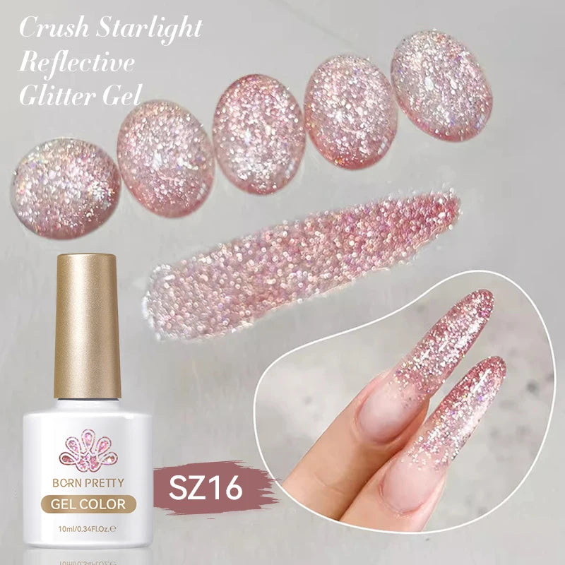 BORN PRETTY 10ml Sliver Carat Mirage Reflective Glitter Gel Nail Polish Sparkling Ultra Shine Soak Off UV Nail Art Gel Varnish