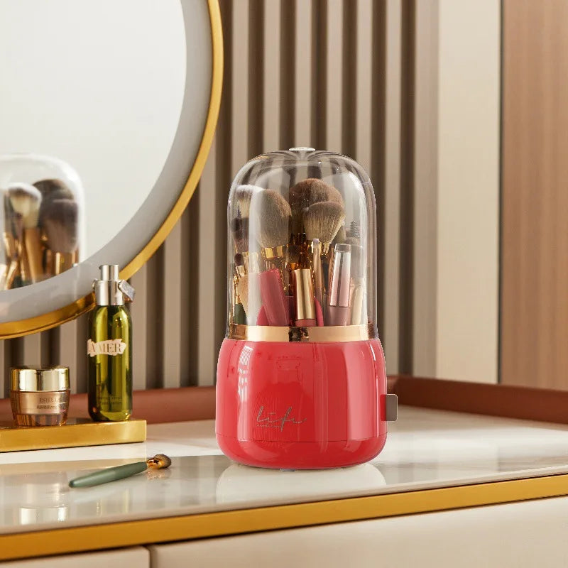 Luxury Light Makeup Brush Holder Dustproof Rotating Cup Organizer for Lipstick Eyebrow Pencil - Elegant Storage Solution