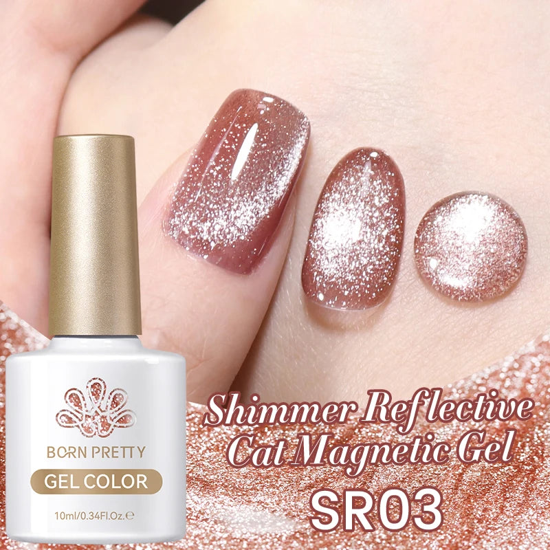 BORN PRETTY 10ml Silver Shining Reflective Cat Magnetic Gel Nail Polish Crystal Glitter Soak Off UV LED Nail Art Gel Varnish
