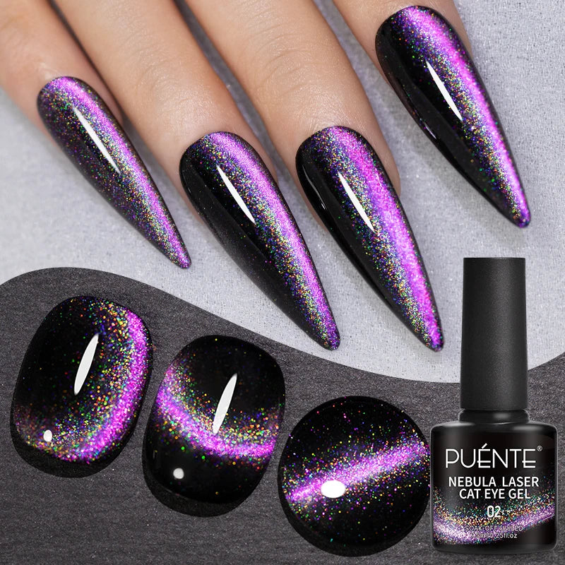 7.5ML Sparkling Rainbow Cat Magnetic Gel Nail Polish Pinkish Purple Laser Cat Eye Gel Soak Off UV Nail Art Varnish For Manicure