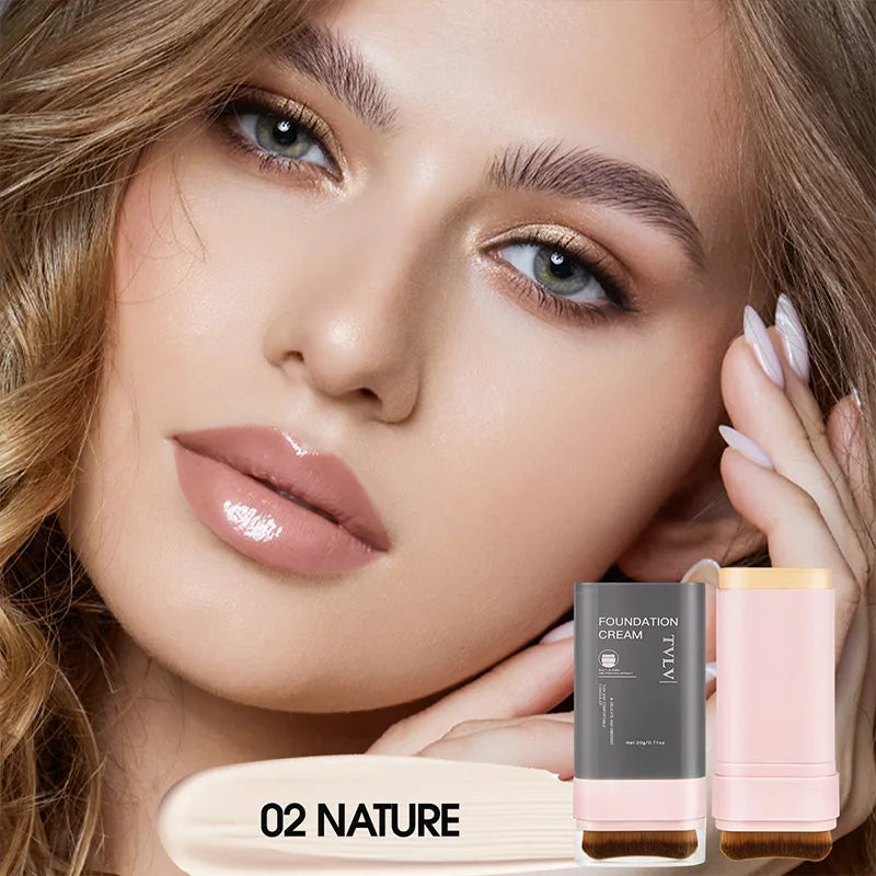 Concealing Foundation Stick 5 Shades With Built-In Brush,  Brighten Lightweight and Waterproof Formula Face Contour Stick Makeup