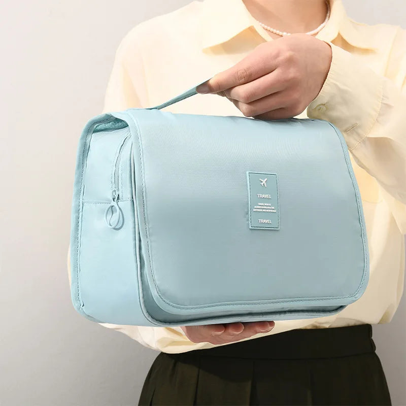 Large Capacity Portable Waterproof Travel Toiletry Bag with Handheld Hook Makeup Storage Bag Dry Wet Separation Cubic Shape