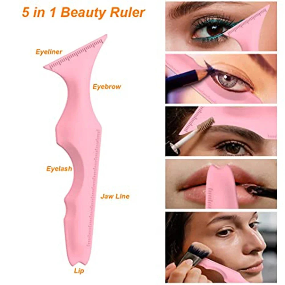 CNK  5 in 1 Silicone Beauty Ruler Reusable Eyeliner Stencils Winged Tip Eyeliner Aid Eyebrow Stencil Multi-Purpose Makeup Tool