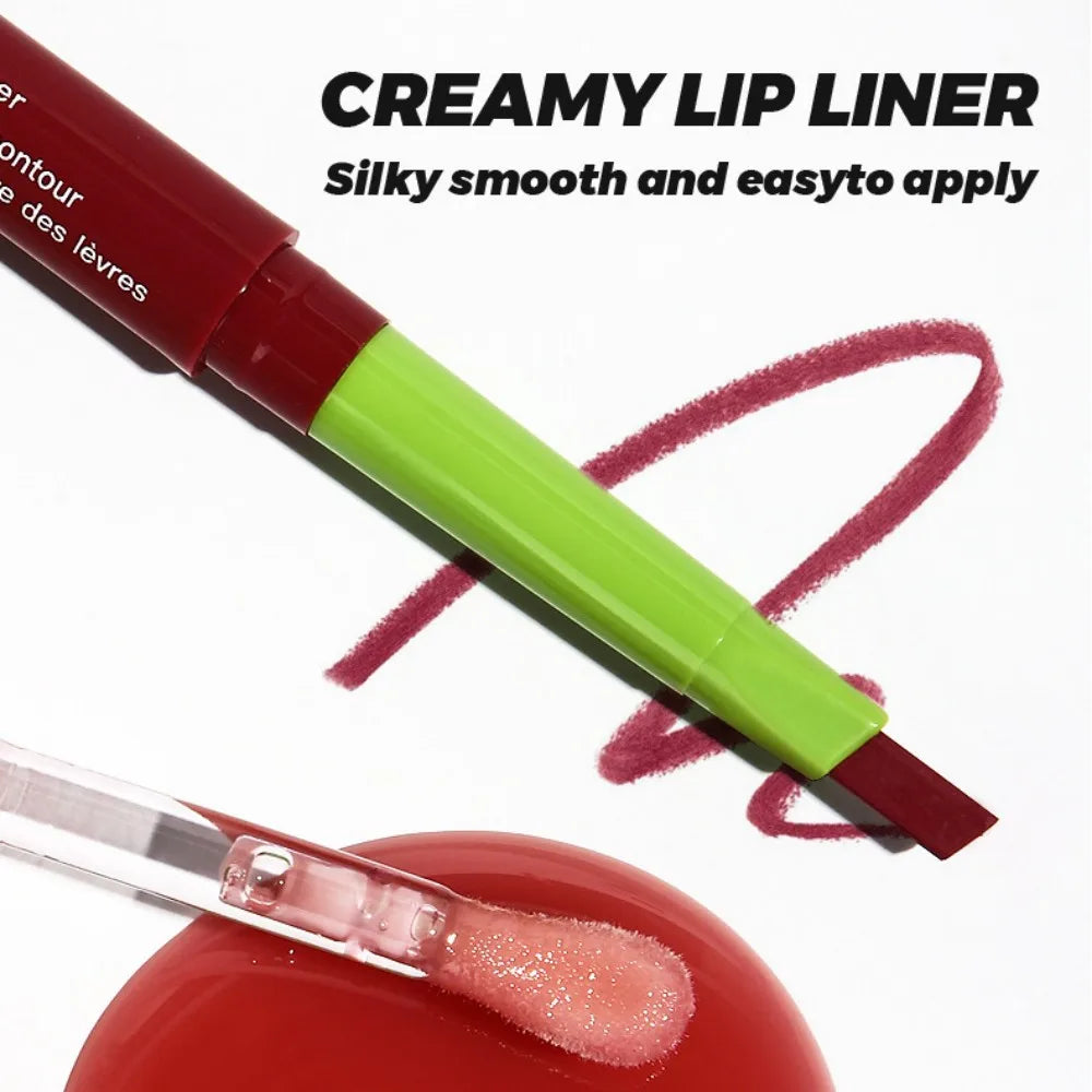 3 Pcs Lip Liner and Gloss Set 2 in 1 Lipstick with Dual-Ended and Smooth Buildable Lip Gloss for Women Lip Combo Makeup