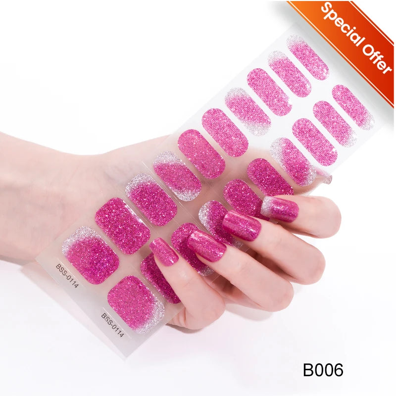 20Tips Gradient French Semi-cured Gel Nail Sticker UV Lamp Needed Full Cover Nail Gel Polish Wraps Manicure Press on Nails Decal