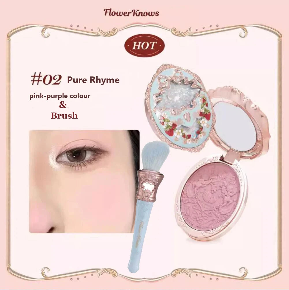Flower Knows Strawberry Rococo Series Embossed Blush Fine Powder Makeup Smooth Long-Lasting Blusher Face Enhancing Makeup Color