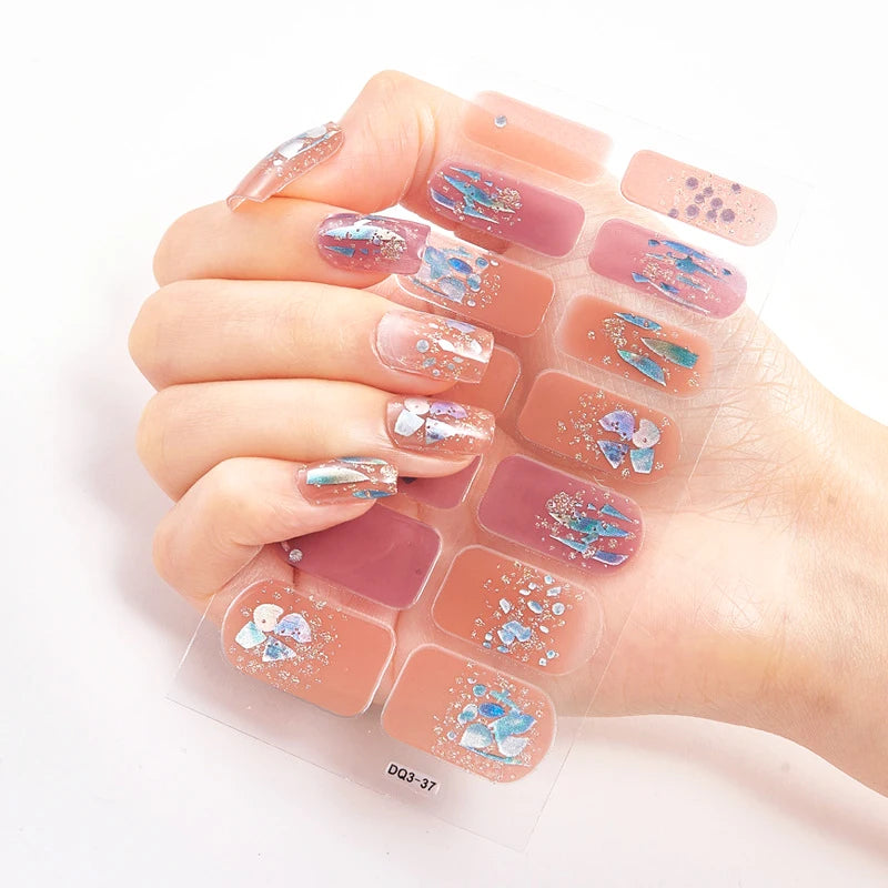 DIY Semi Cured Gel Nail Stickers Long-Lasting Solid Color Nail Strips Patch Slider Nail Sticker Full Cover Decal Manicure Patch