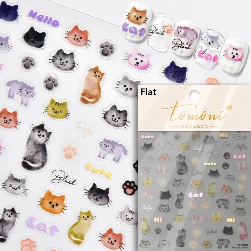 Cute Cat Eye Fishbone Animals Leopard Cat Ginger Cat Kitten Exclamation Point Paw Self Adhesive Nail Art Sticker Manicure Decals