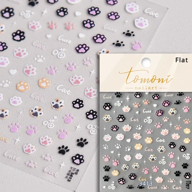 Cute Cat Eye Fishbone Animals Leopard Cat Ginger Cat Kitten Exclamation Point Paw Self Adhesive Nail Art Sticker Manicure Decals