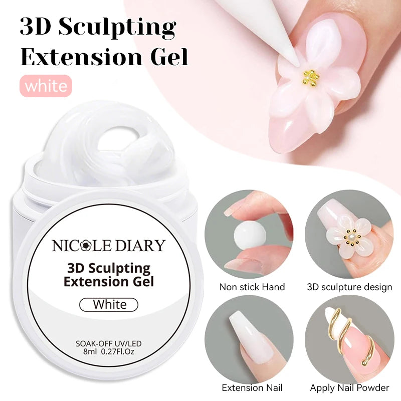 NICOLE DIARY White Non Stick Hand Extension Gel Nail Polish For 3D Shaping Carving Flower DIY Nail Art Extension Acrylic