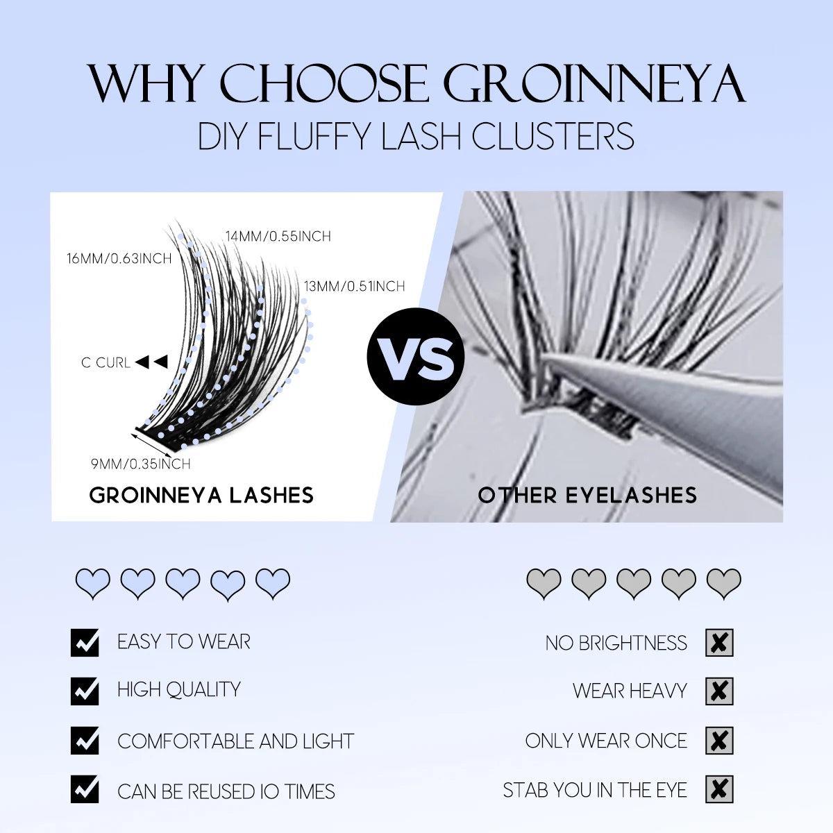 GROINNEYA Fluffy Thick DIY Eyelashes Cluster D/DD Curl Wispy Individual lashes Mix Eyelash Extensions False Eyelashes Extension