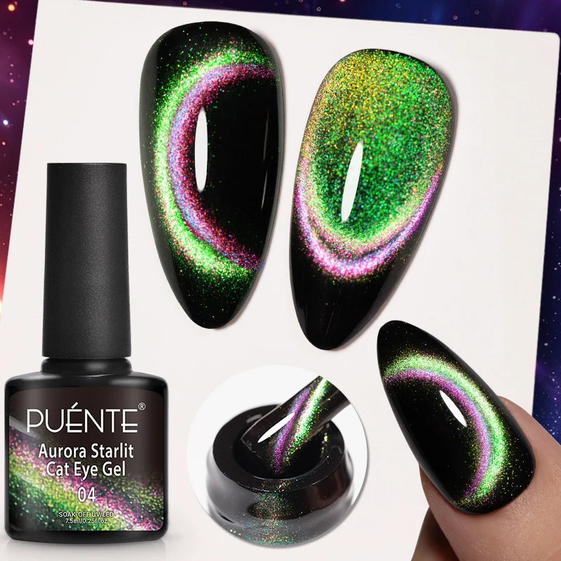 7.5ML Sparkling Rainbow Cat Magnetic Gel Nail Polish Pinkish Purple Laser Cat Eye Gel Soak Off UV Nail Art Varnish For Manicure