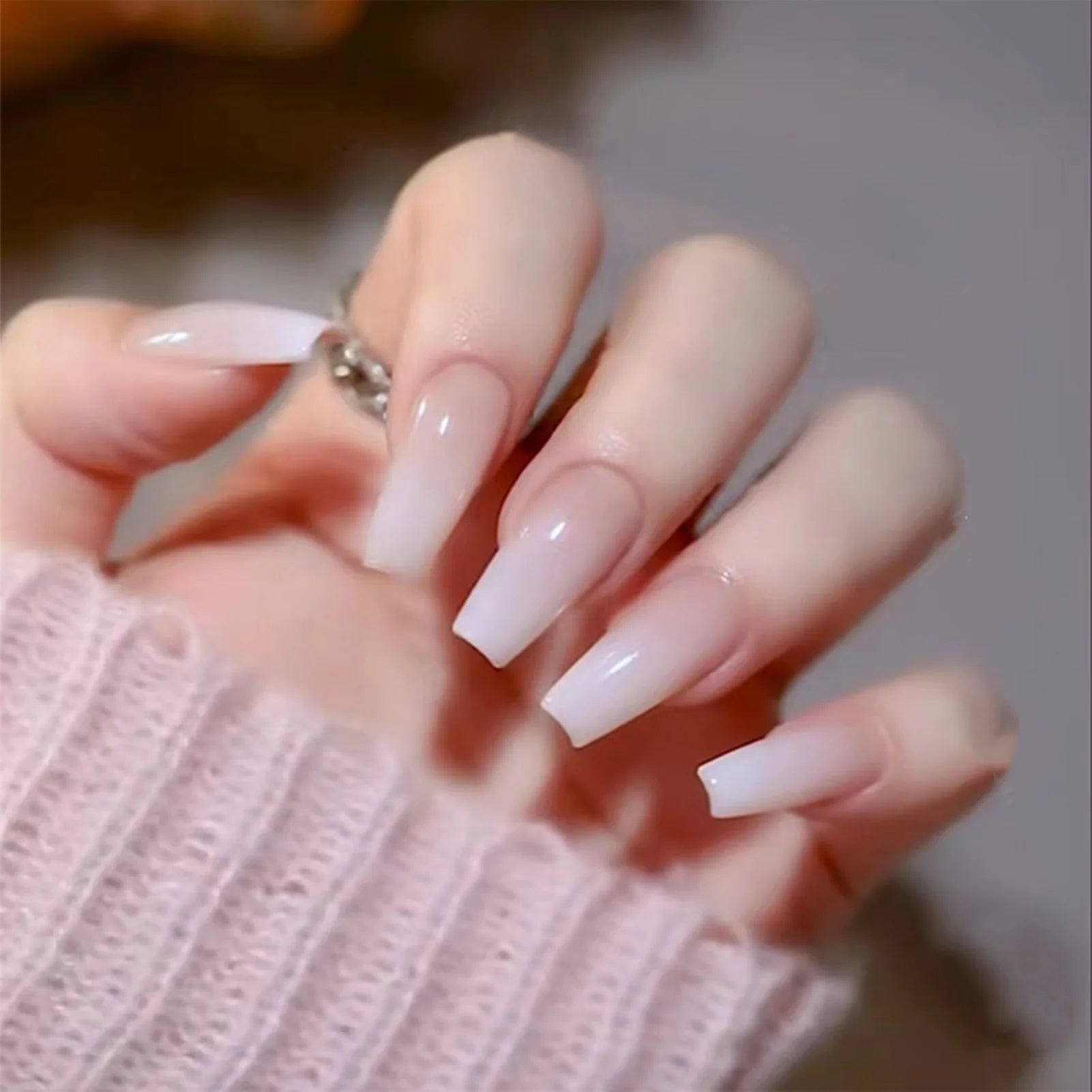24pcs Chromic Heart Peach Bowknot 3D False Nails Gradient Pink Color Changing Press On Nails Sweet Pink for Women Girls