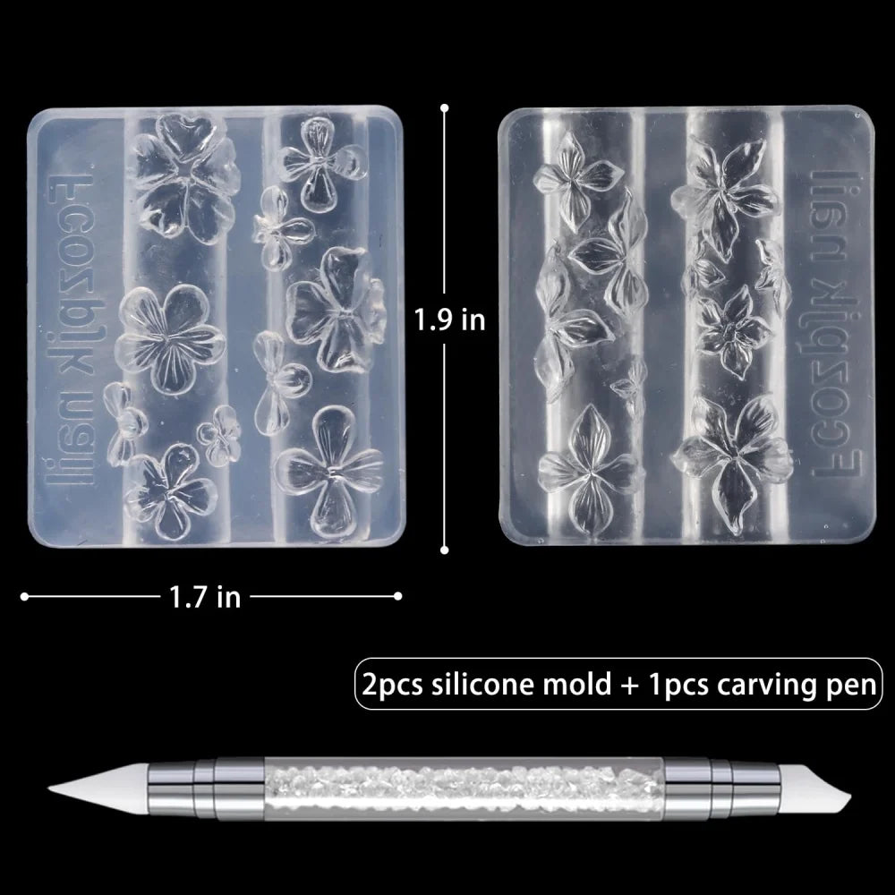 2/3pcs Relief Lily Flowers Nail Carving Mold 3D Silicone Hibiscus Flowers Petals Modeling Templates Clear Resin Epoxy Nail Tools