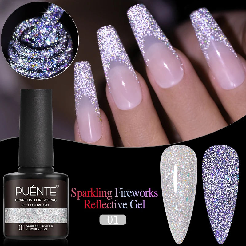 PUENTE 7.5ML Nude Shade Ceramic Cat Eye Gel Nail Polish Shiny Moonlight Cat Eye Gel Soak Off UV Semi-Permanent Nail Art Varnish