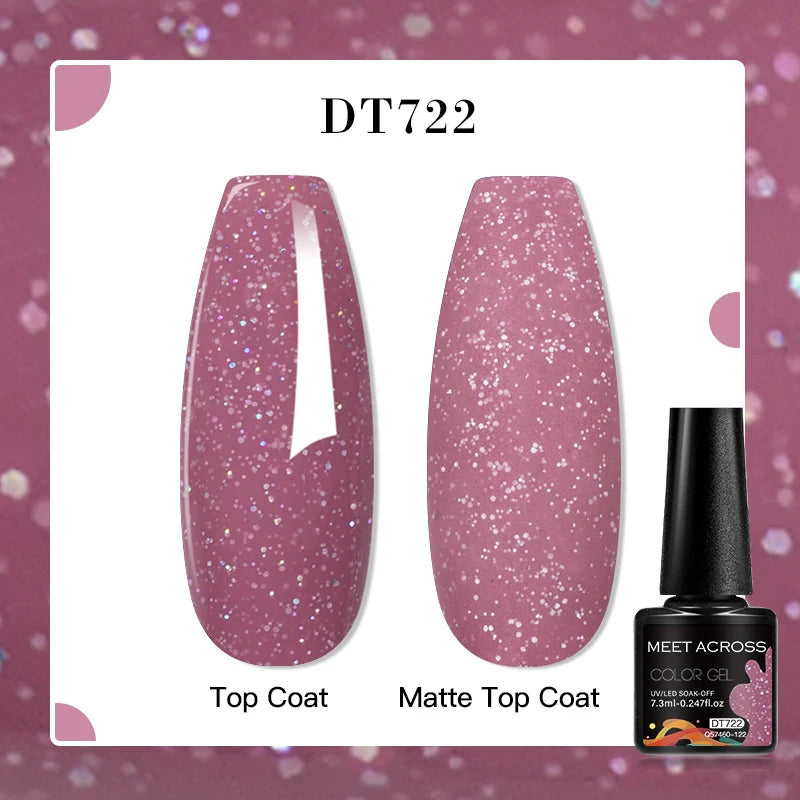 MEET ACROSS 160 Colors 7.3ml Gel Nail Polish Vernis Glitter Sparkly Semi Permanent Soak Off LED UV Gel Varnish Nail Art Manicure