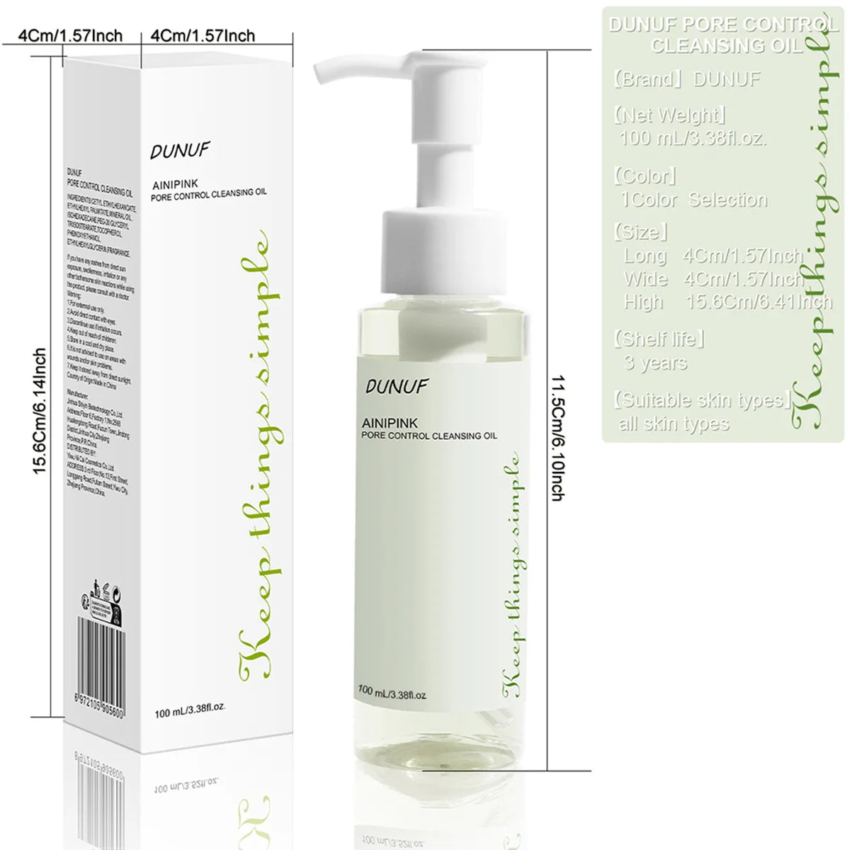 DUNUF 100ML Cleansing Oil Plant Extract Deep Cleans Facial Pores Moisturizing Reduces Blackheads Face Skin Care Makeup Remover