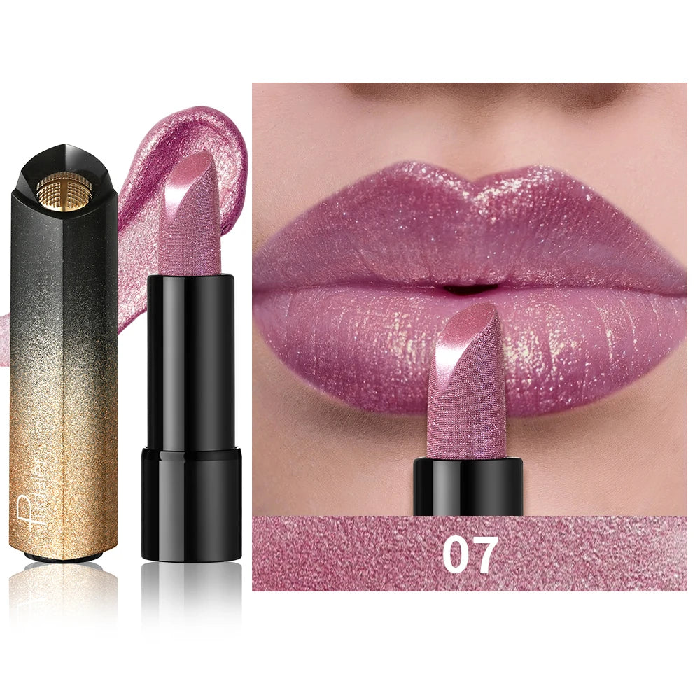 Metallic Shimmer Lipstick, Pearly Glitter Shine, Creamy Texture, High Color Payoff, Smooth Application Party Makeup