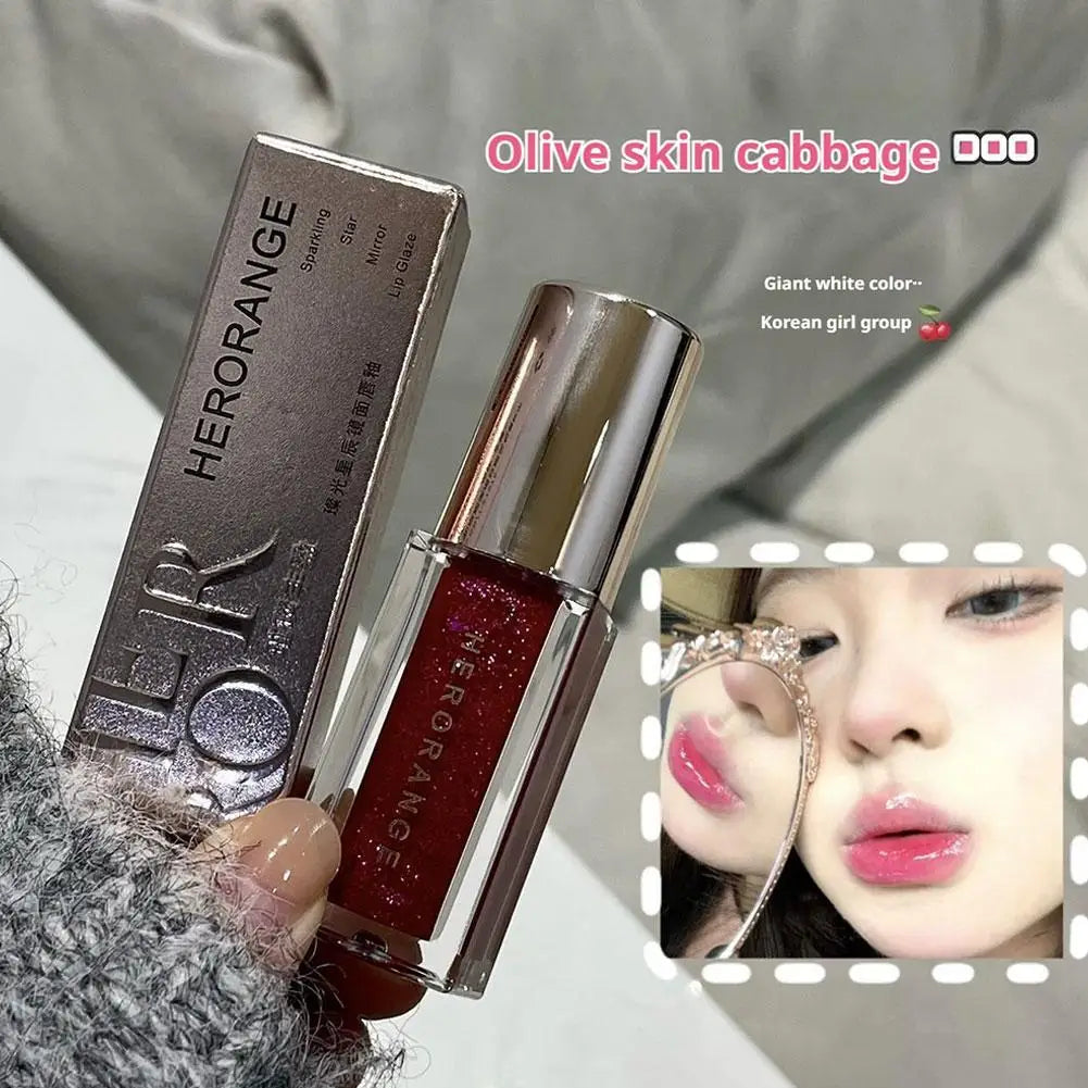 Clear Watery Lip Glaze With Shimmer Herorange Starlight Gloss For Everyday Parties Lightweight Non-Sticky Lasting Brand Lipstick