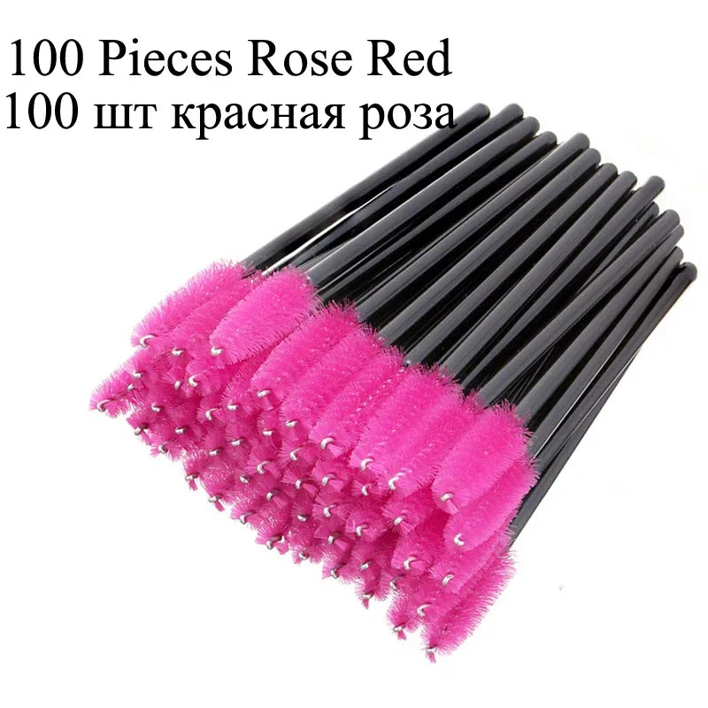 100Pcs Disposable Micro Eyelash Extension Makeup Kit Eyelash Brush Mascara Wands Applicator Spoolers Eyebrow Comb brushes lashes