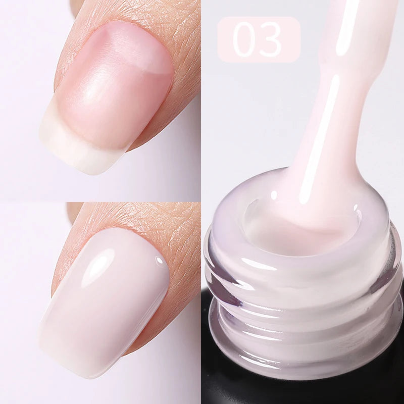 BORN PRETTY 15ml Jelly Nude Rubber Base Gel Natural Milky White Clear Semi permanent Self-Leveling Soak Off UV LED Gel Varnish